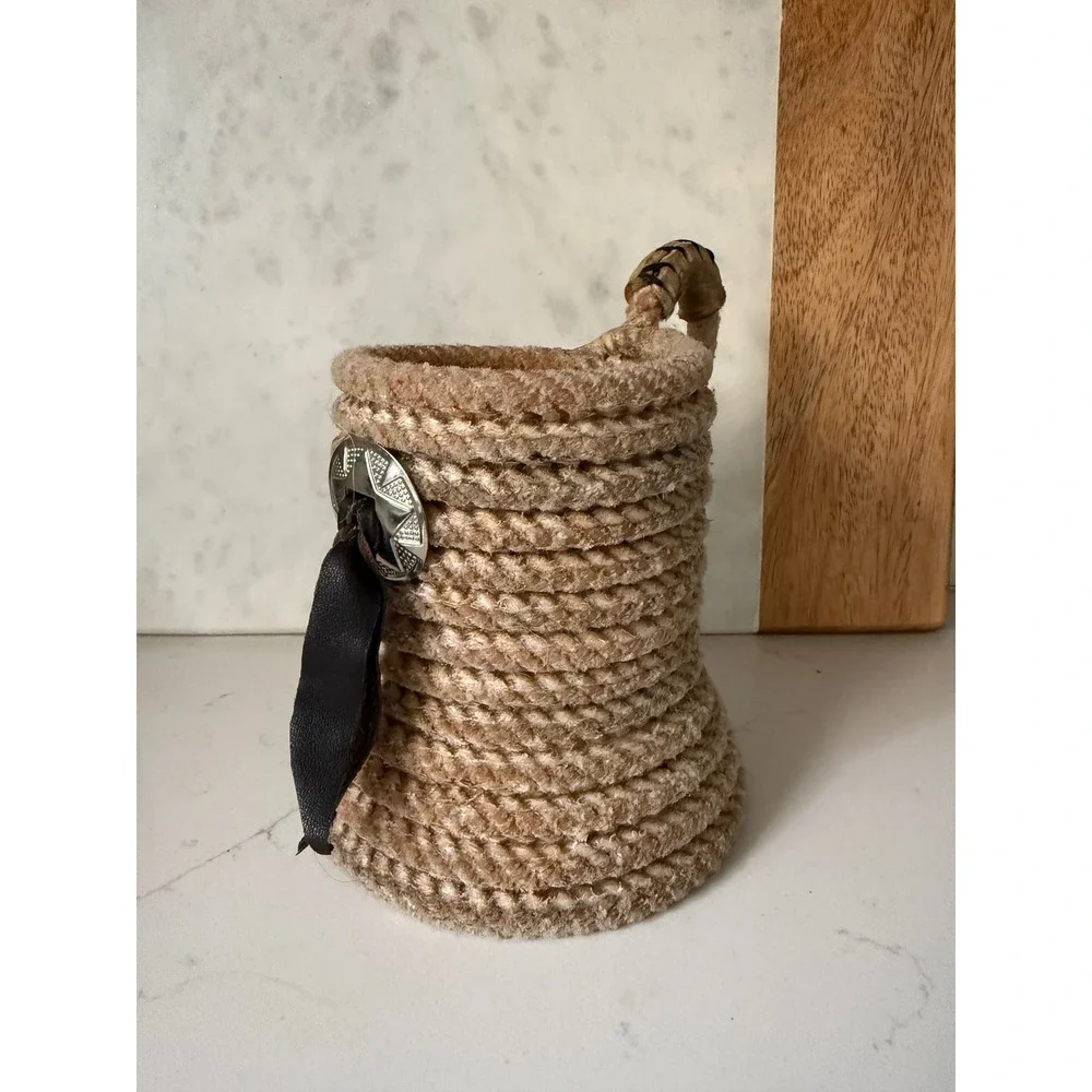 Lariat Rope Beer Mug set Holder Western Star‎ Concho Leather Tassel Drink cowboy